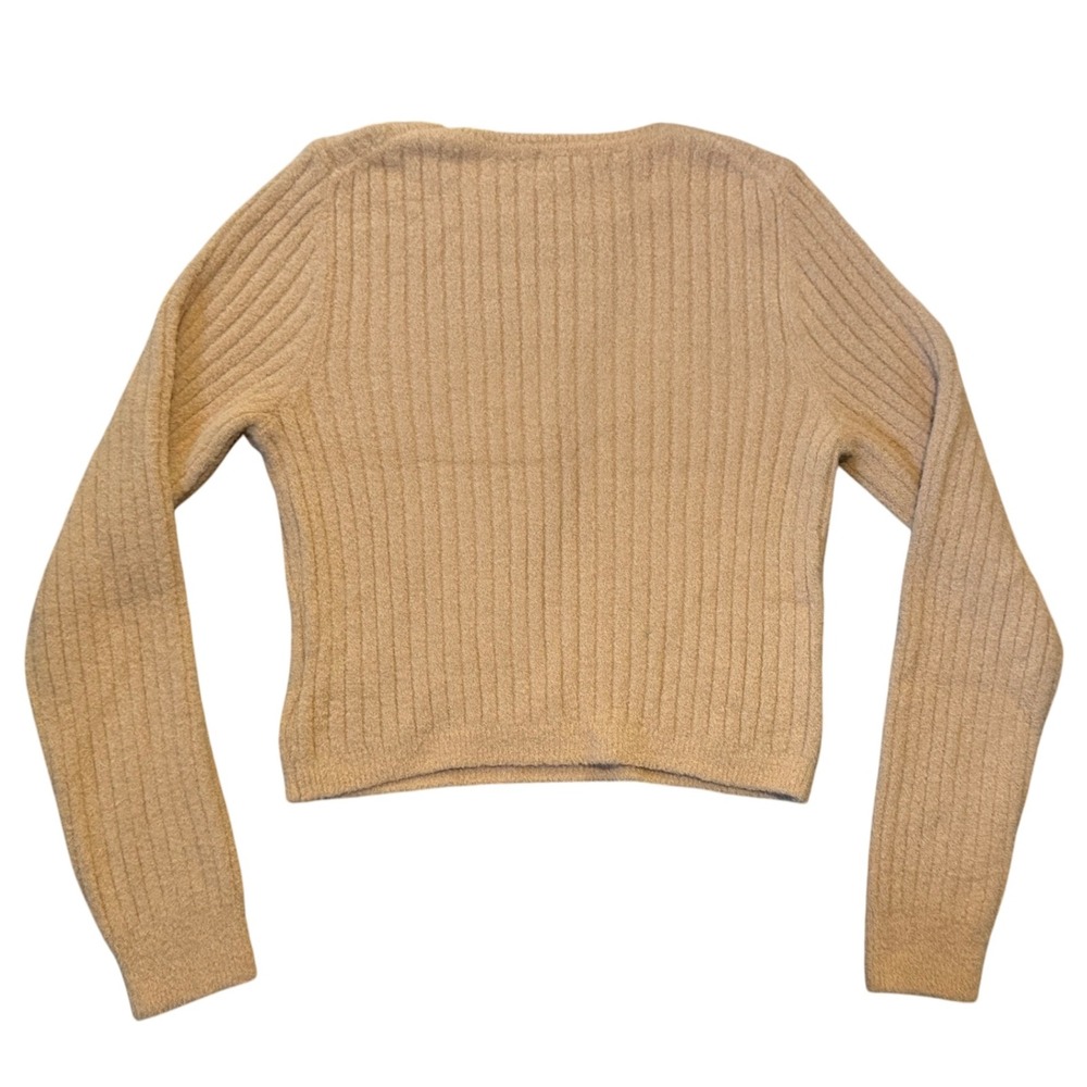 EXPRESS Ribbed Knit Sweater Camel Tan Long Sleeve Pullover Women's Medium - Picture 2 of 7